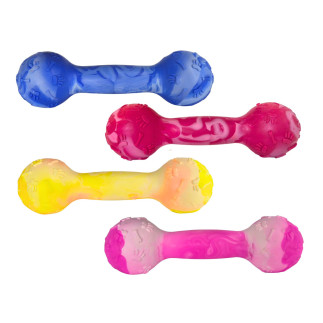 Scented dumbbell-shaped dog toy LUMI S 14 cm red